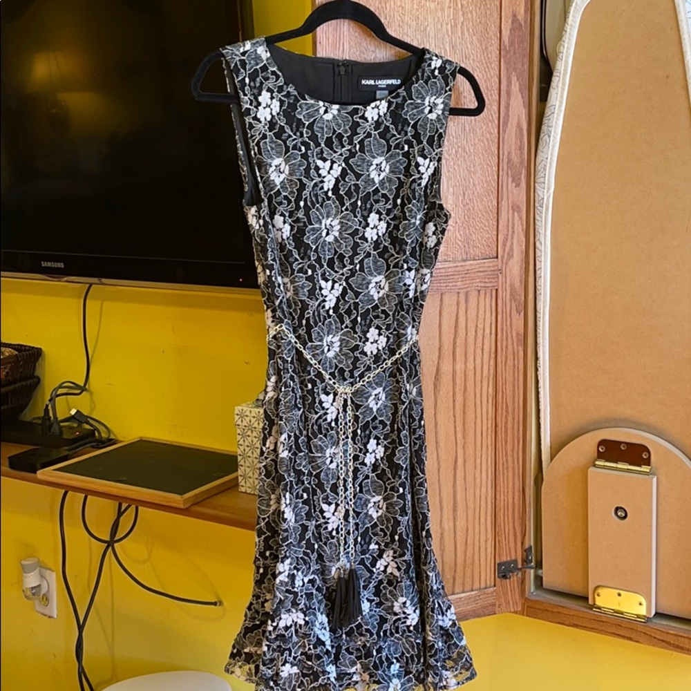 Dress black and white knee length